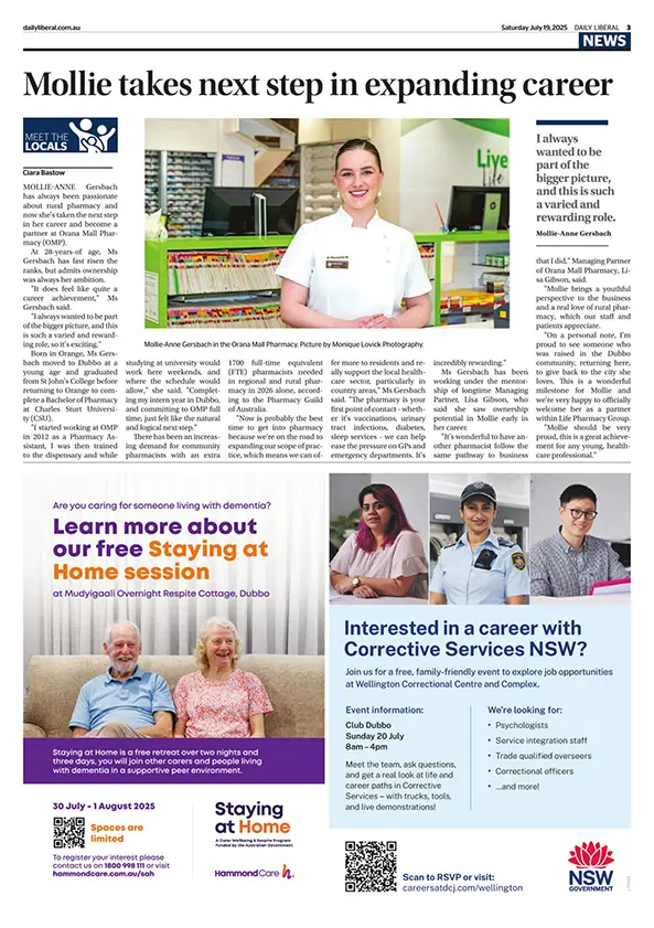 Daily Liberal | Mollie takes the next step in 'rewarding' career as industry expands | Life Pharmacy Group