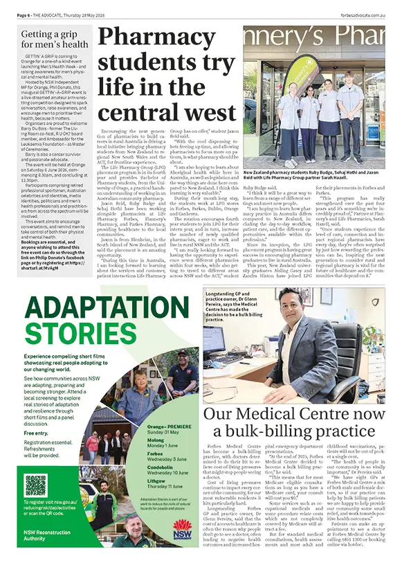Forbes Advocate | p6 | Pharmacy students try life in the central west | Life Pharmacy Group