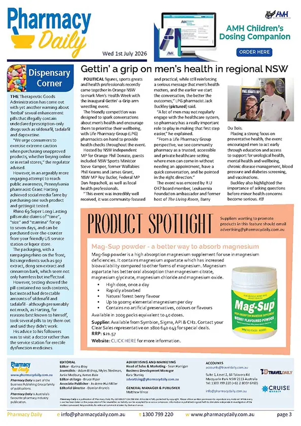 Pharmacist Daily | p3 | Gettin’ a grip on men’s health in regional NSW | Life Pharmacy Group
